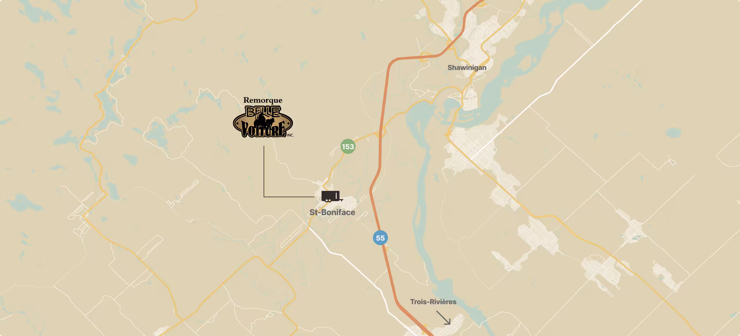 Carte — Remorque Belle Voiture, 585 rue Principale, Saint-Boniface, QC